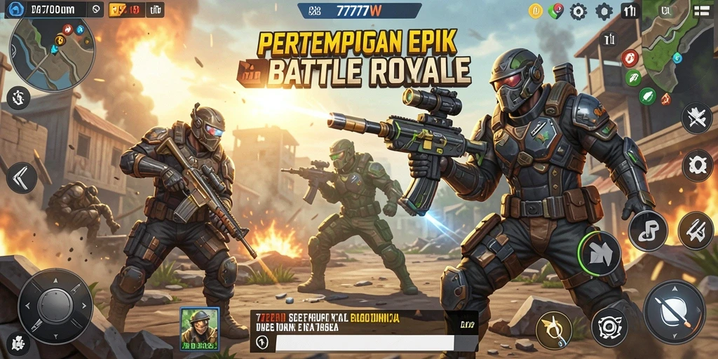 Gameplay seru dalam pertempuran Battle Royale 7777W.