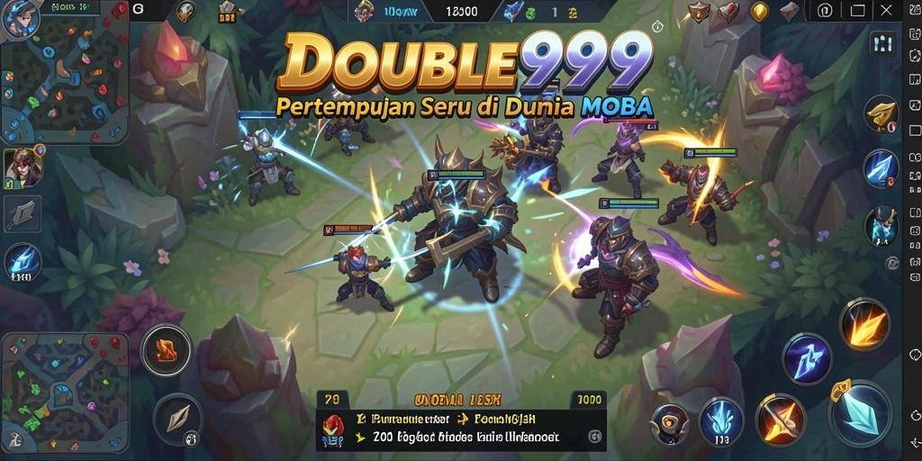 Screenshot menampilkan pertempuran intens dalam game MOBA DOUBLE999.