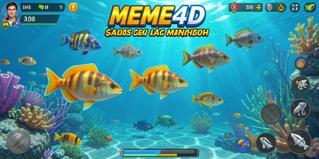 Screenshot gameplay <strong>MEME4D</strong> menampilkan aksi menembak ikan yang seru.