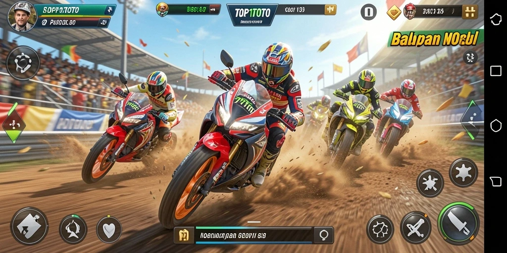 Gameplay mendebarkan dalam balapan motor yang seru.